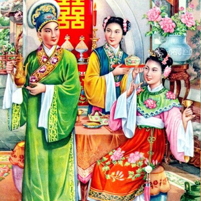 asian china chinese oriental chinoiserie ancient dynasty beijing peking opera wedding bride groom lanterns palace mudan peony food kanji marriage love romance 