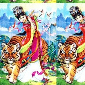 asian china chinese oriental chinoiserie ancient dynasty empress queens princess royalty palace gardens flowers tigers flute musician mountains birds