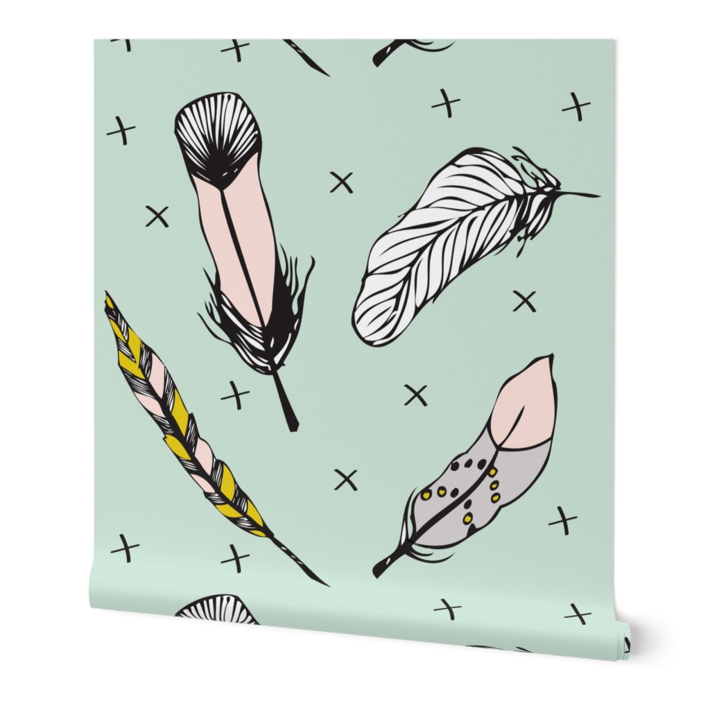 happy feather mint SMALL PRINT- elvelyckan