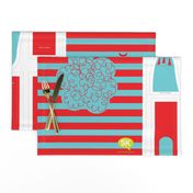Hungry Monster Laundry Bag: Red/Turquoise