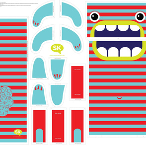 Hungry Monster Laundry Bag: Red/Turquoise