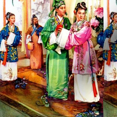 asian china chinese oriental chinoiserie traditional couples courtship servants maids boyfriends girlfriends love romance lanterns palace paintings