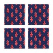 SIMPLE IKAT - fiery coral + navy linen