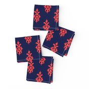 SIMPLE IKAT - fiery coral + navy linen