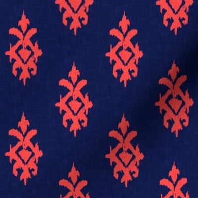 SIMPLE IKAT - fiery coral + navy linen