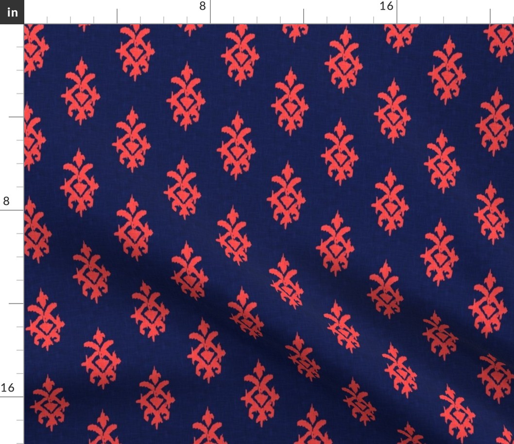 SIMPLE IKAT - fiery coral + navy linen