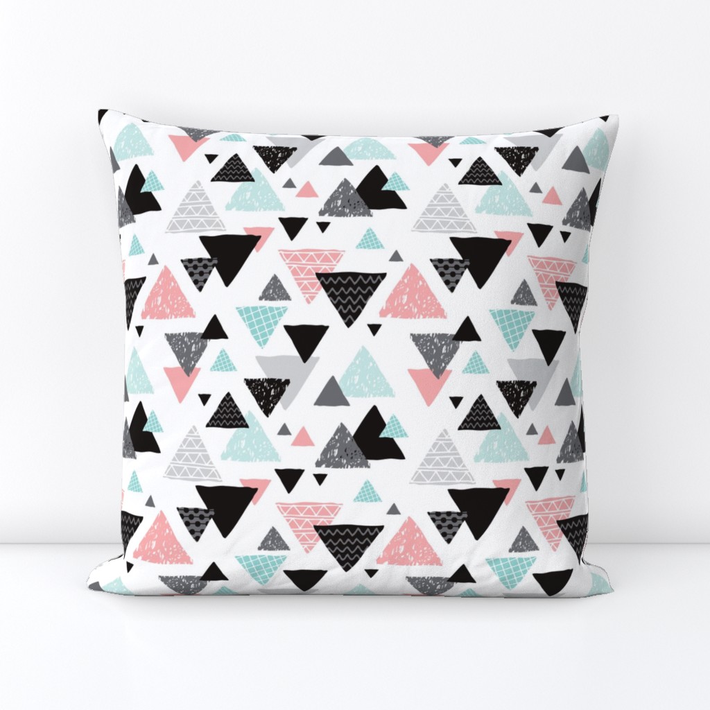 Geometric triangle aztec illustration hand drawn pattern mint and pink