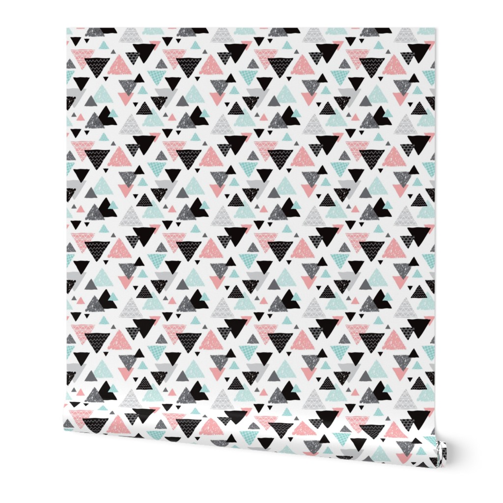 Geometric triangle aztec illustration hand drawn pattern mint and pink