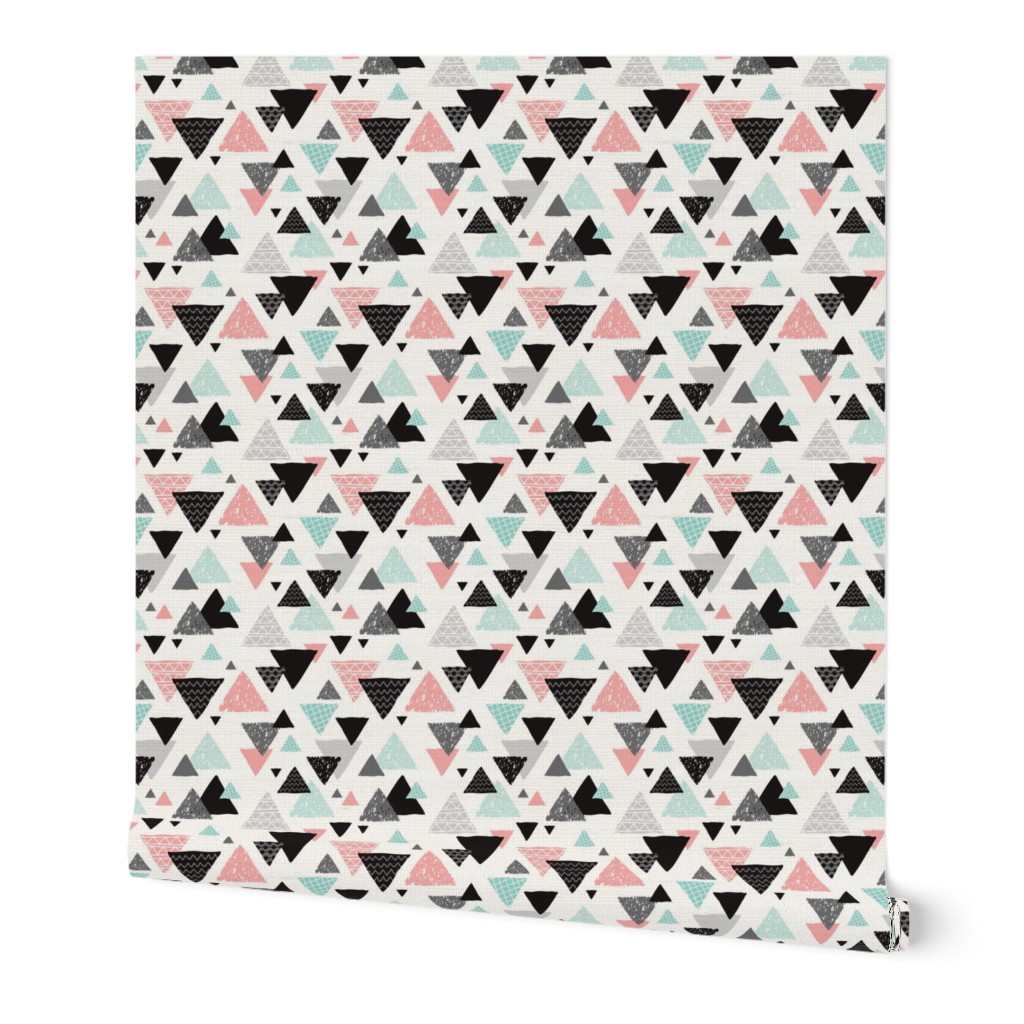 Geometric triangle aztec illustration hand drawn pattern mint and pink