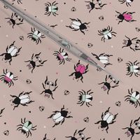 Adorable little beige and pink creepy bugs beetle illustration pattern