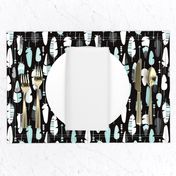 geometric vintage feathers pastel arrows in mint and coral illustration pattern in blue