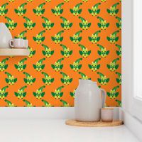 Cute little dragon fantasy dinosaur kids illustration in orange and green