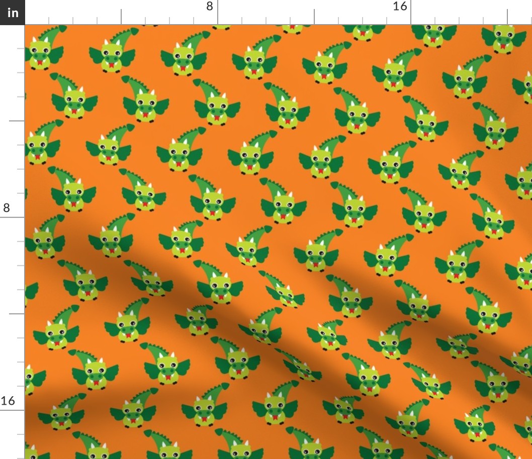 Cute little dragon fantasy dinosaur kids illustration in orange and green