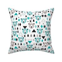 Geometric winter polar bear and scandinavian pine tree christmas kids fabric