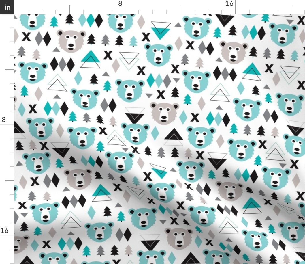 Geometric winter polar bear and scandinavian pine tree christmas kids fabric