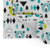 Geometric winter polar bear and scandinavian pine tree christmas kids fabric