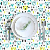 Geometric winter polar bear and scandinavian pine tree christmas kids fabric