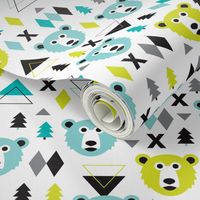 Geometric winter polar bear and scandinavian pine tree christmas kids fabric