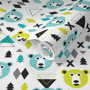 Geometric winter polar bear and scandinavian pine tree christmas kids fabric