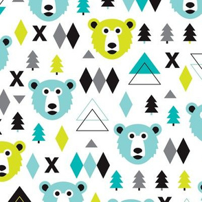 Geometric winter polar bear and scandinavian pine tree christmas kids fabric