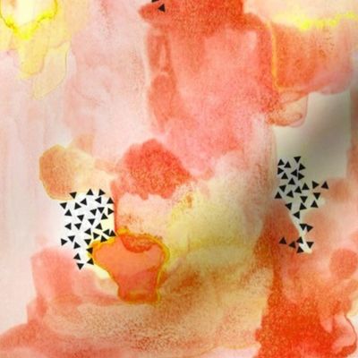 hand-painted watercolor abstract // coral + yellow // small