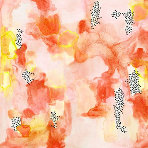 hand-painted watercolor abstract // coral + yellow // small