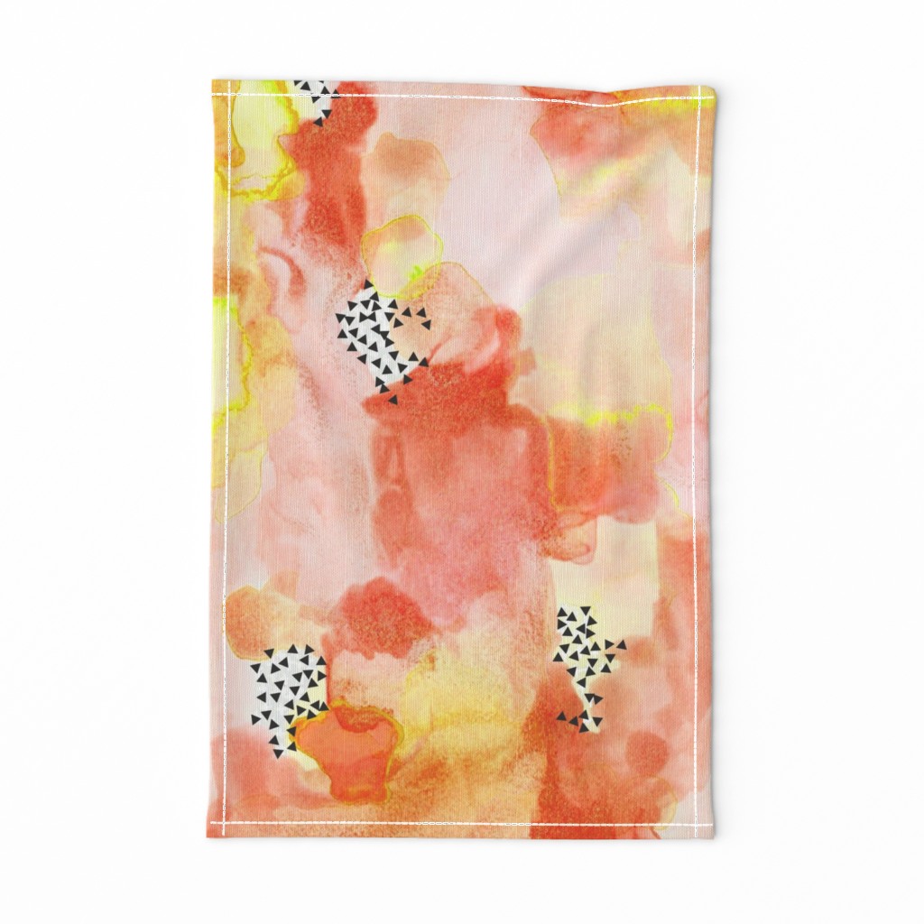 hand-painted watercolor abstract // coral + yellow