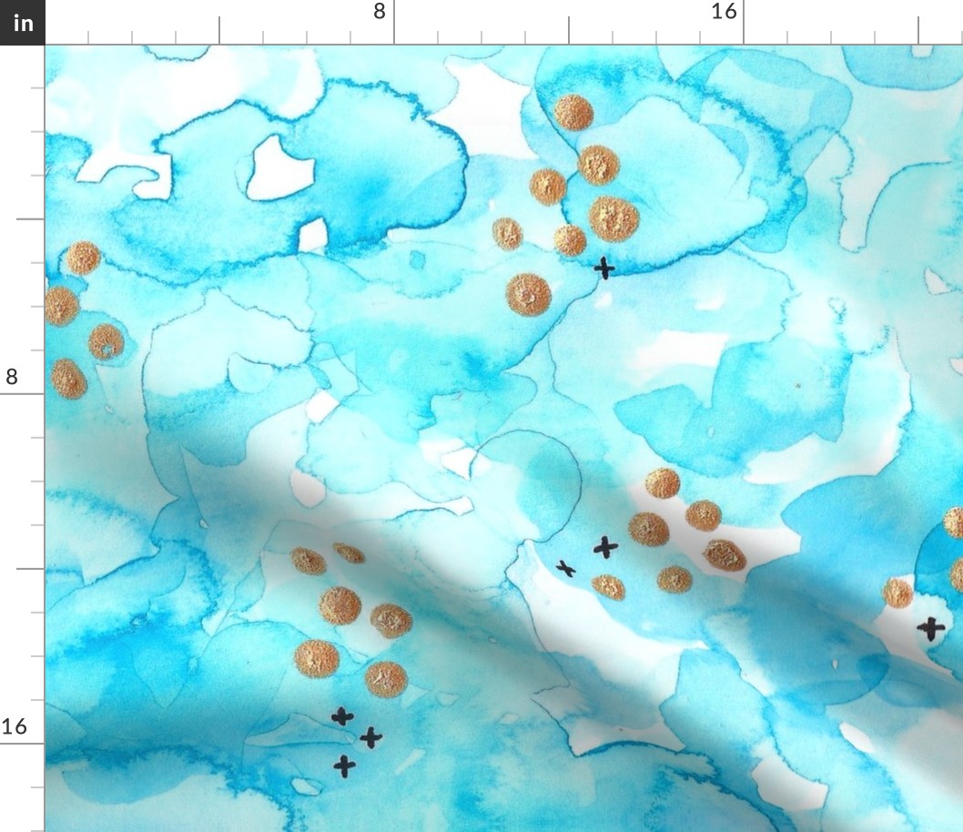 hand-painted watercolor abstract // aqua + gold