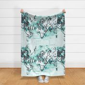 Hello World Baby Blanket or Swaddle // black + aqua