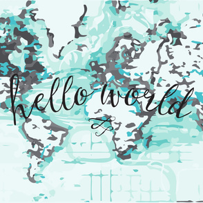 Hello World Baby Blanket or Swaddle // black + aqua