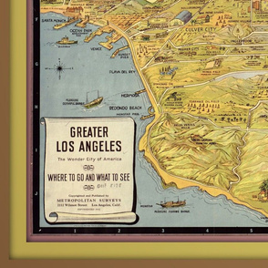 Los Angeles vintage map, XL (large yard)