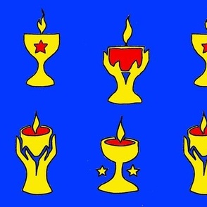 4 chalices on blue