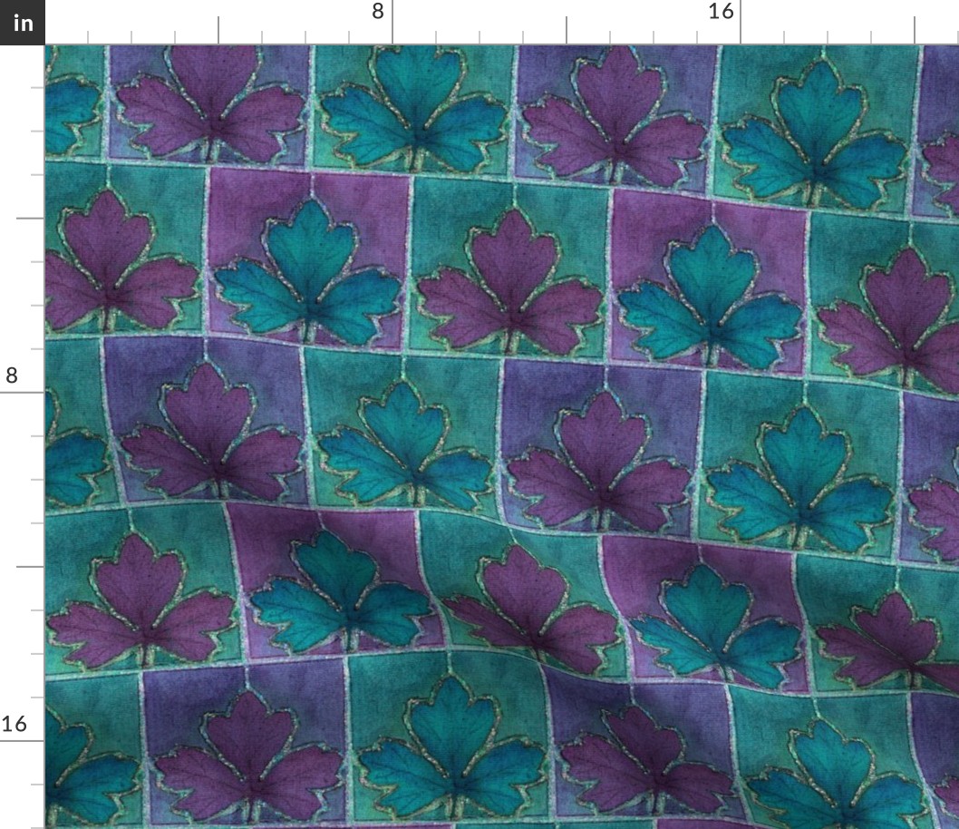 Dyepaint_leaf_crop_fabric_offset_teal_redviolet_minagreen