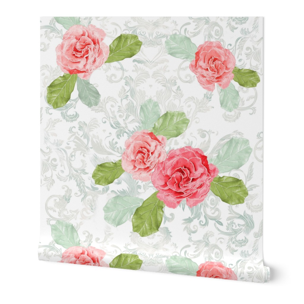 Vintage Watercolor Roses and Damask