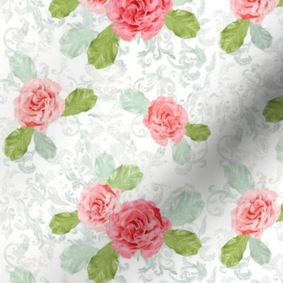 Vintage Watercolor Roses and Damask