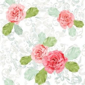 Vintage Watercolor Roses and Damask