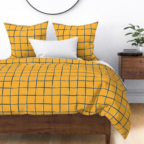 Mustard yellow plaid, pool tiles pattern 