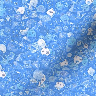 a sea of baby blue dice