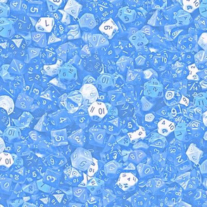 a sea of baby blue dice