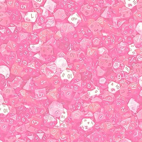 a sea of baby pink dice