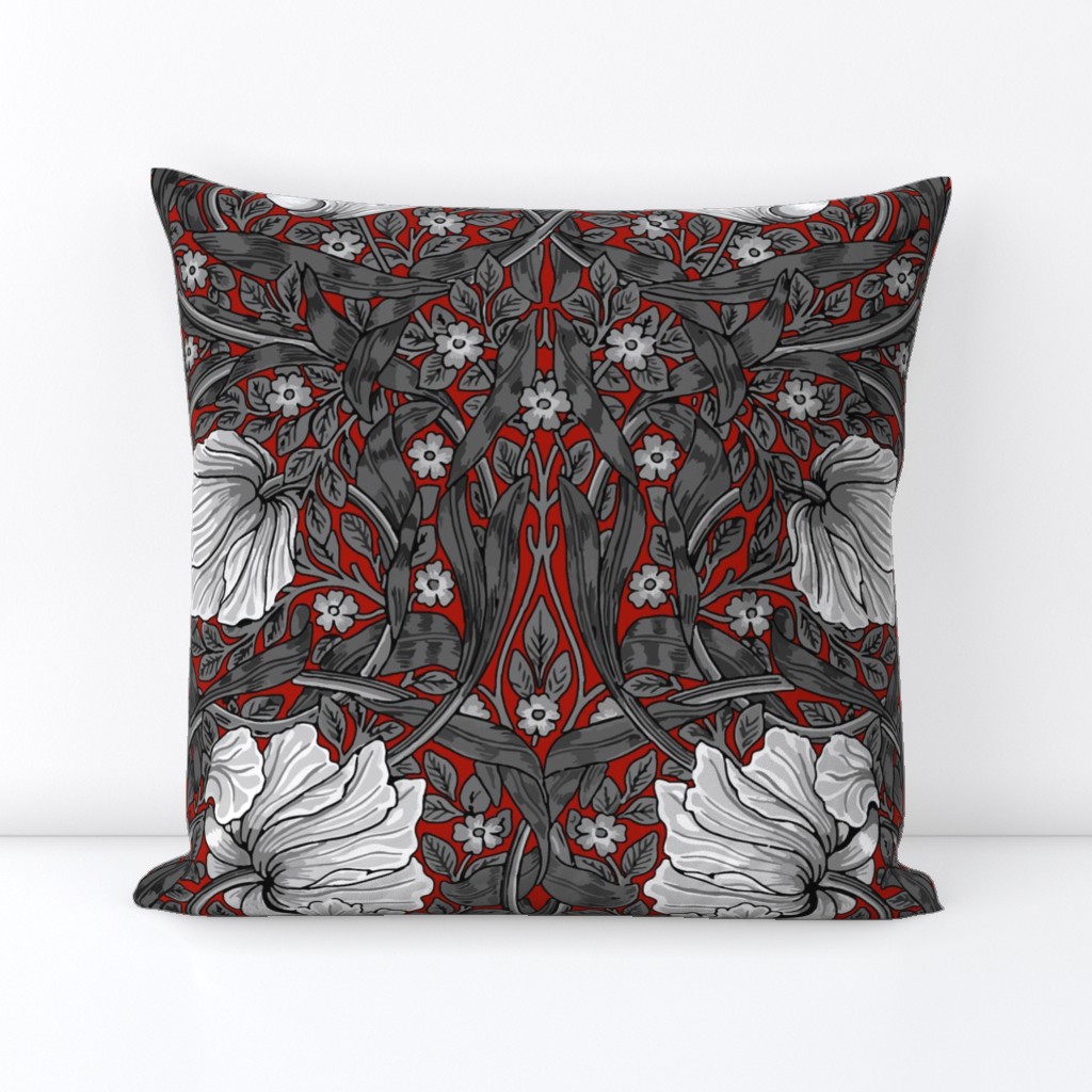 William Morris ~ Antiqued Pimpernel ~ Black and White on Turkey Red 