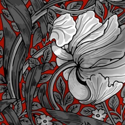 William Morris ~ Antiqued Pimpernel ~ Black and White on Turkey Red 