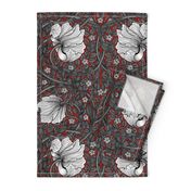 William Morris ~ Antiqued Pimpernel ~ Black and White on Turkey Red 