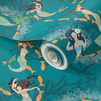 Playful Mermaids with Fish & Coral