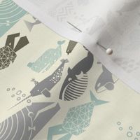 MINI: Geometric Whales on Parade - Greys on Cream