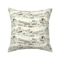 MINI: Geometric Whales on Parade - Greys on Cream