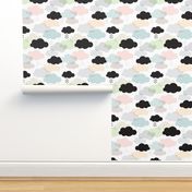 Pastel geometric clouds and scandinavian soft sky