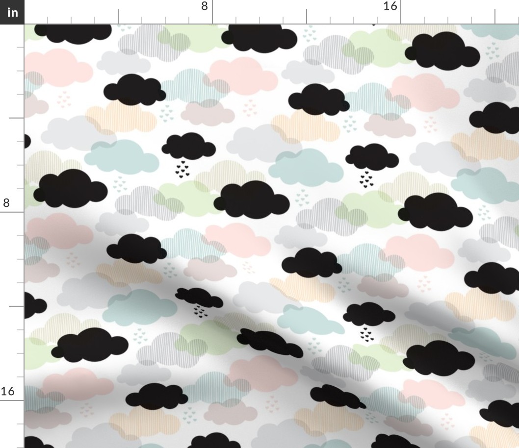 Pastel geometric clouds and scandinavian soft sky