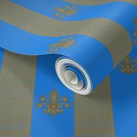 gold and bright blue fleur de lis 2 inch stripe