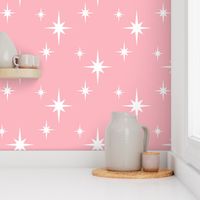 Mid Century Starbursts White on Pink